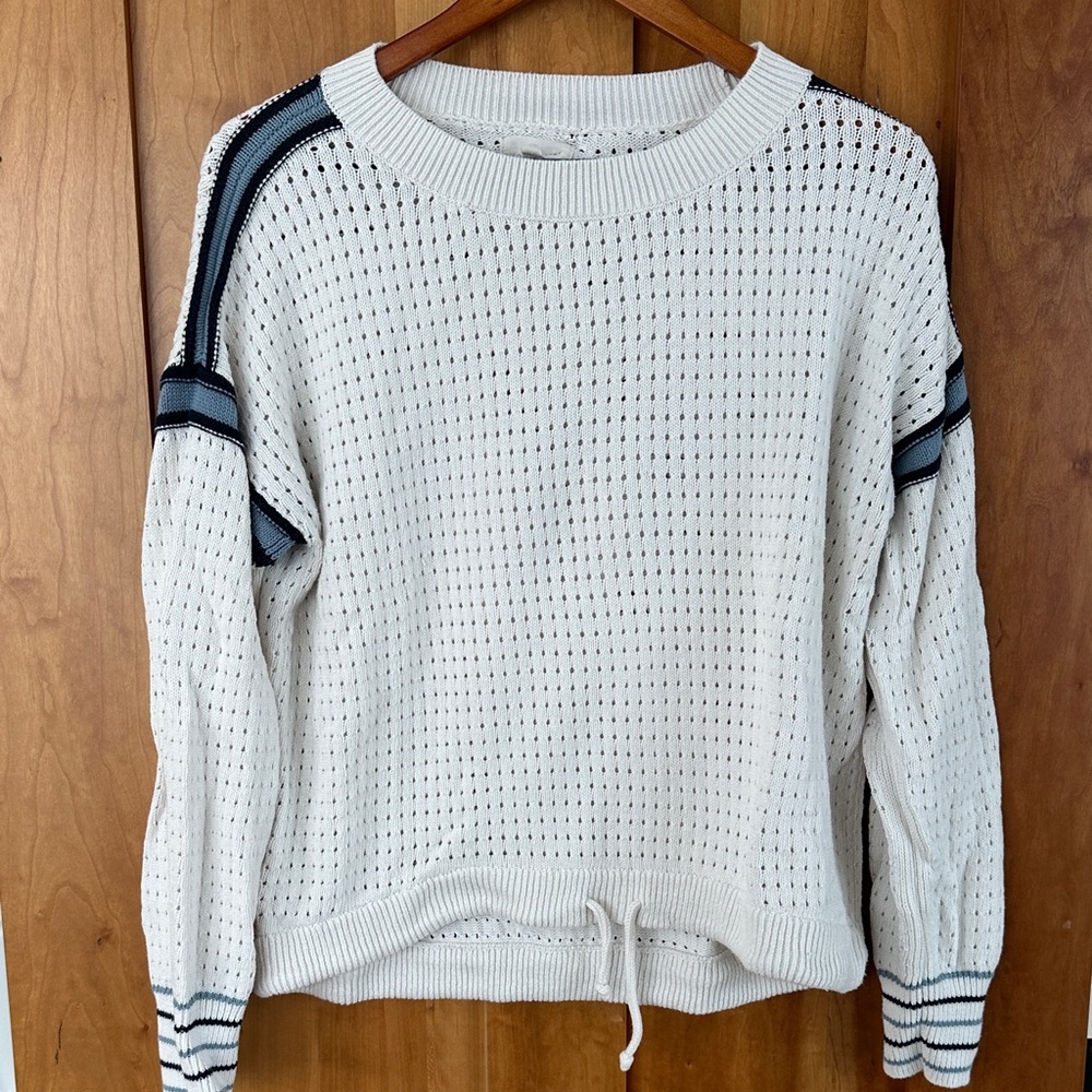 Lou & Grey White Sweater with Navy Stripes
